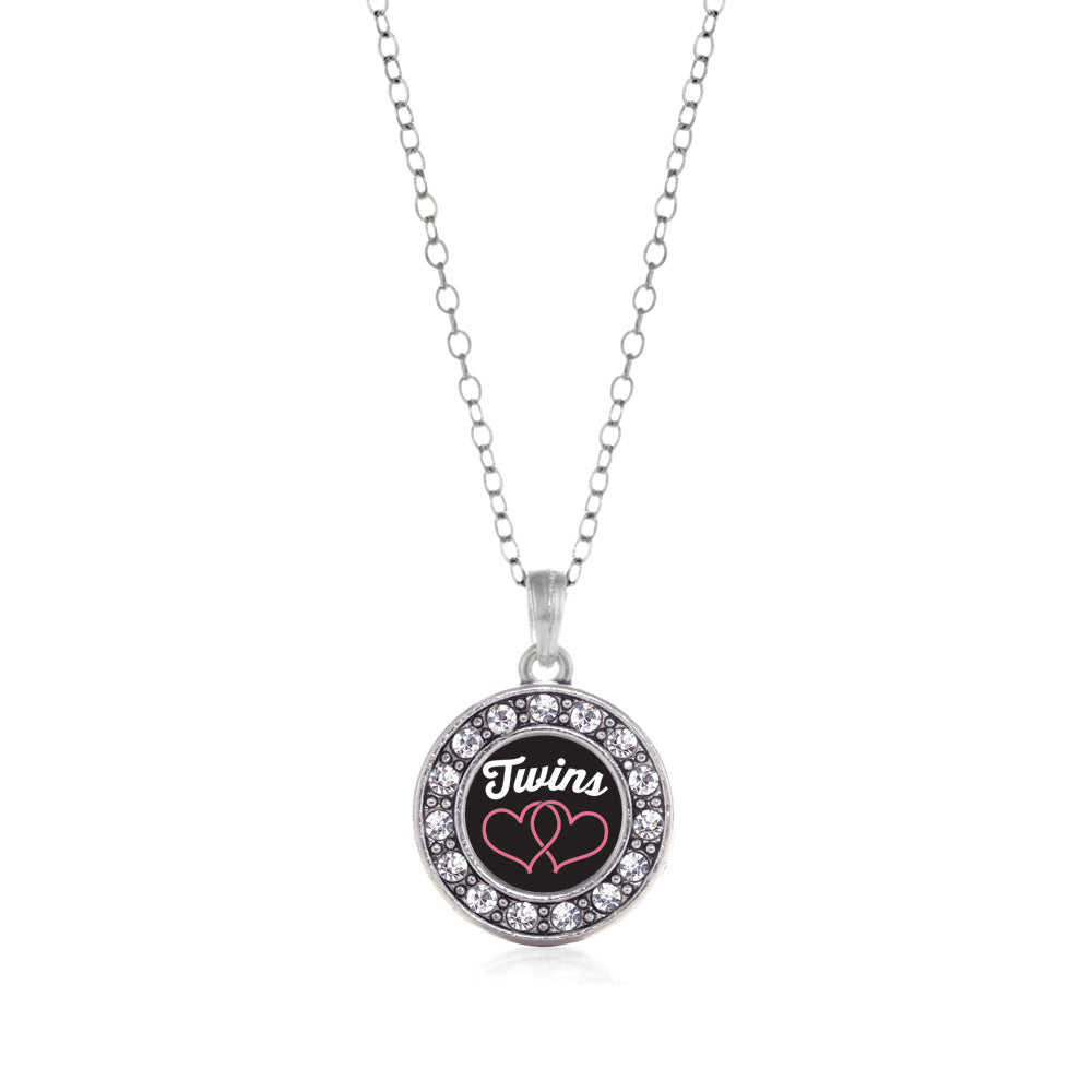 Silver Twins Circle Charm Classic Necklace