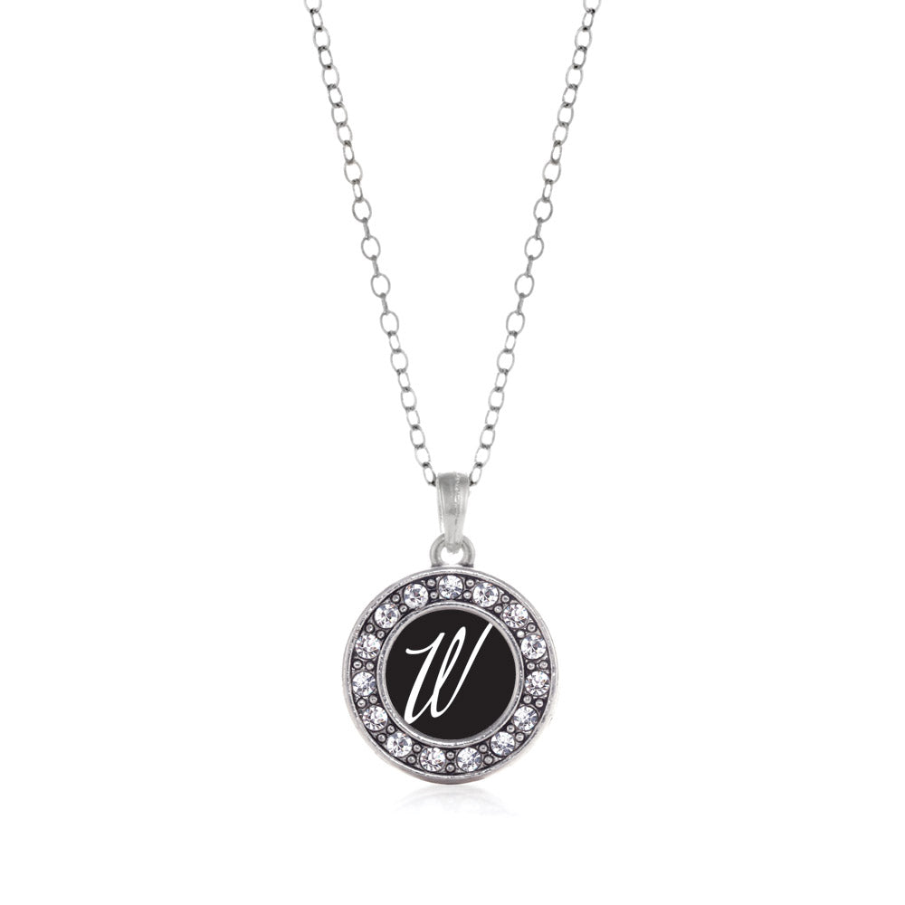 Silver My Script Initials - Letter W Circle Charm Classic Necklace