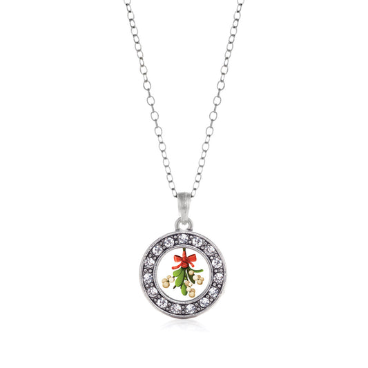 Silver Mistletoe Circle Charm Classic Necklace