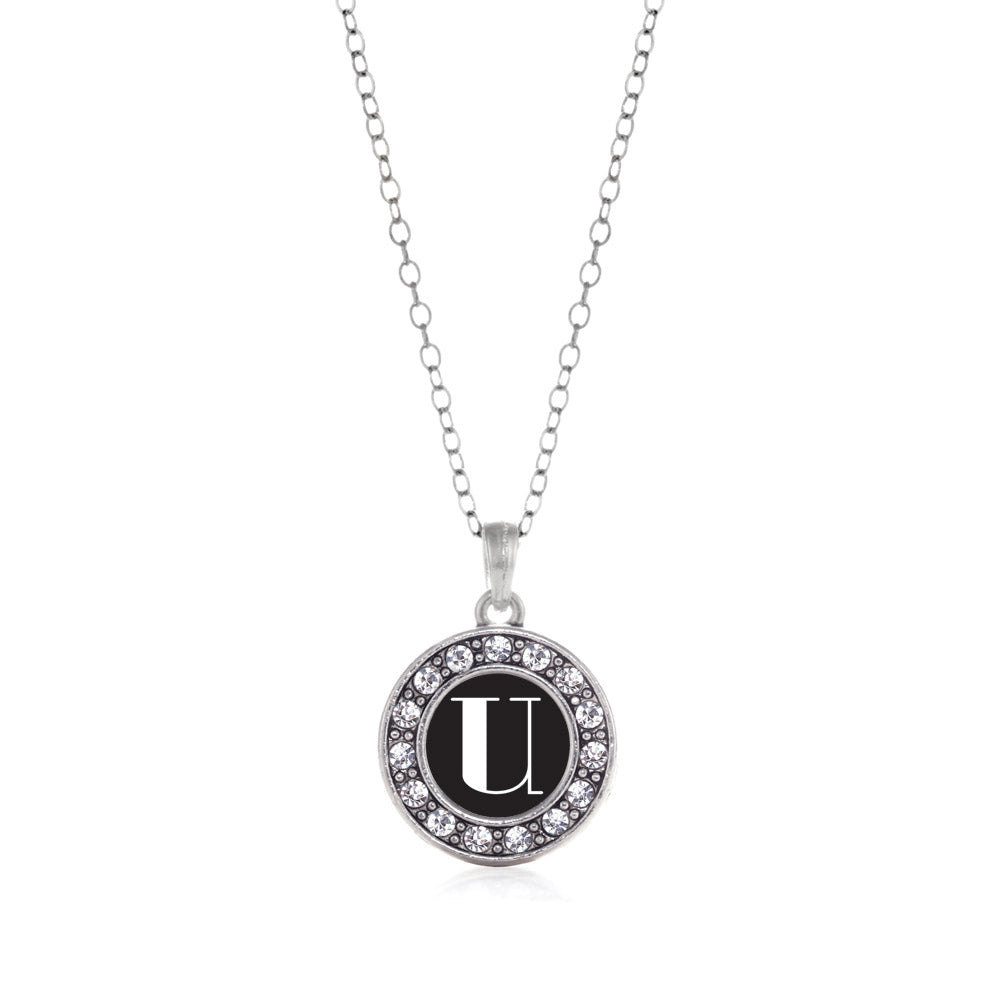 Silver My Vintage Initials - Letter R Circle Charm Classic Necklace