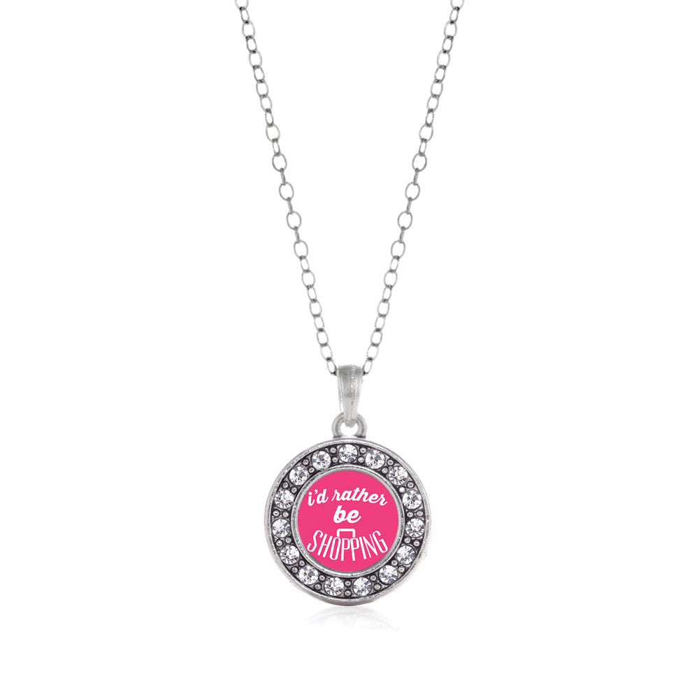 Silver I'd Rather Be Shopping Circle Charm Classic Necklace