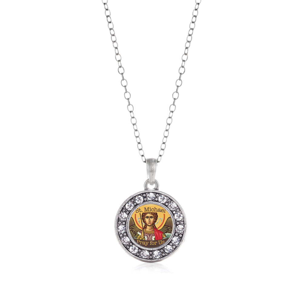 Silver St. Michael Circle Charm Classic Necklace