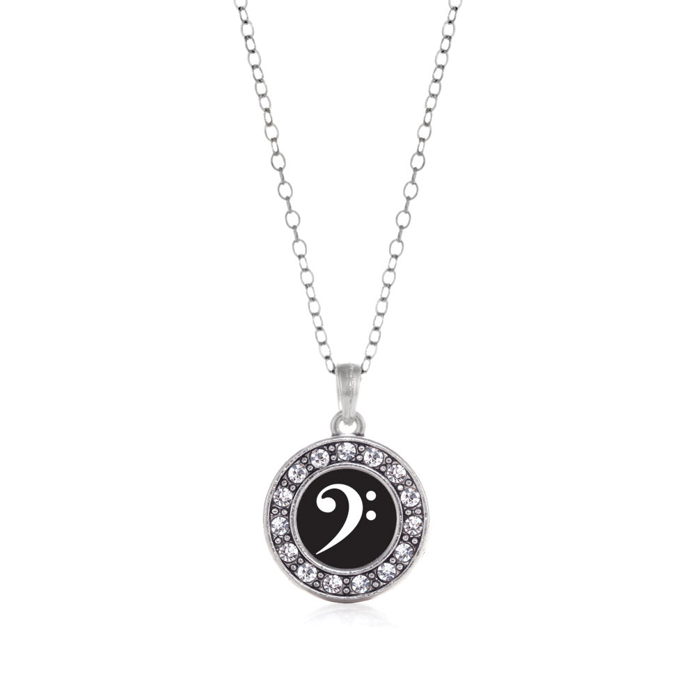 Silver Bass Clef Circle Charm Classic Necklace