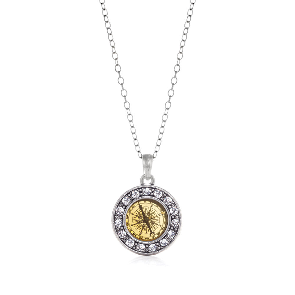 Silver Compass Circle Charm Classic Necklace