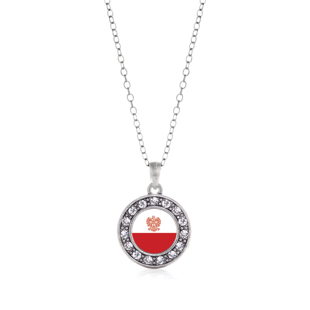 Silver Polish Flag Circle Charm Classic Necklace