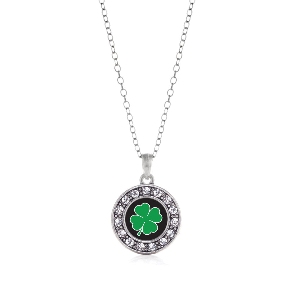 Silver Four Leaf Clover Circle Charm Classic Necklace