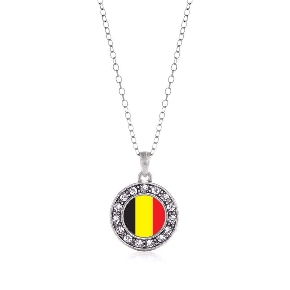 Silver Belgium Flag Circle Charm Classic Necklace