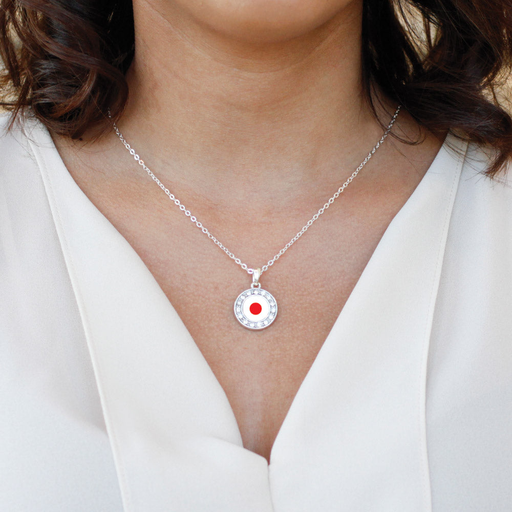 Silver Japan Flag Circle Charm Classic Necklace