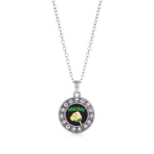 Silver Pickleball Circle Charm Classic Necklace