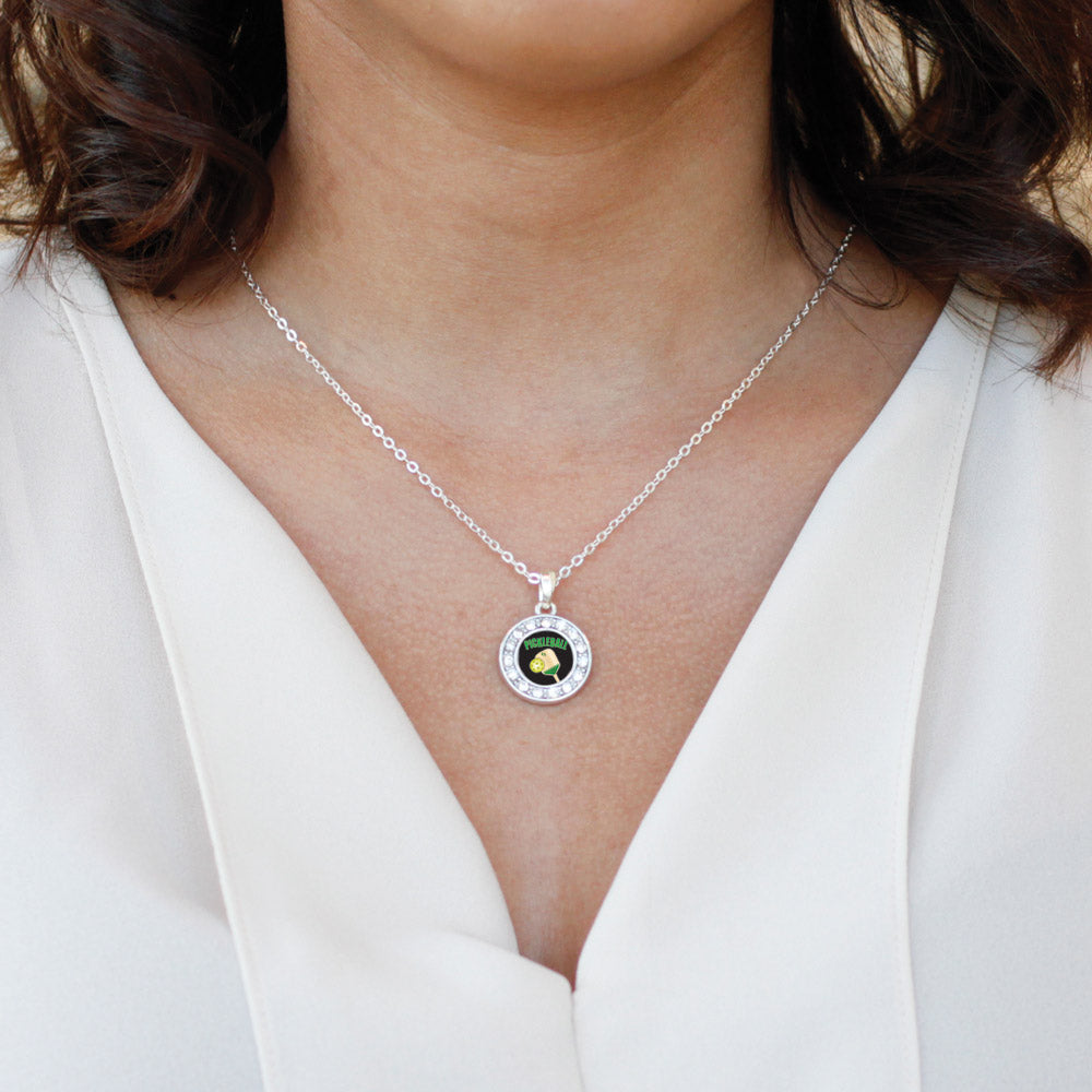 Silver Pickleball Circle Charm Classic Necklace