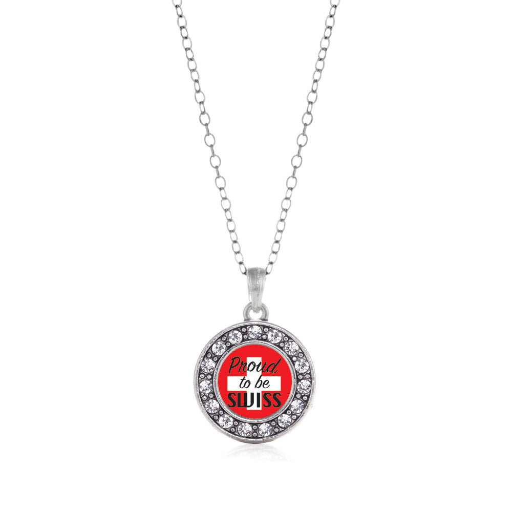 Silver Proud to be Swiss Circle Charm Classic Necklace