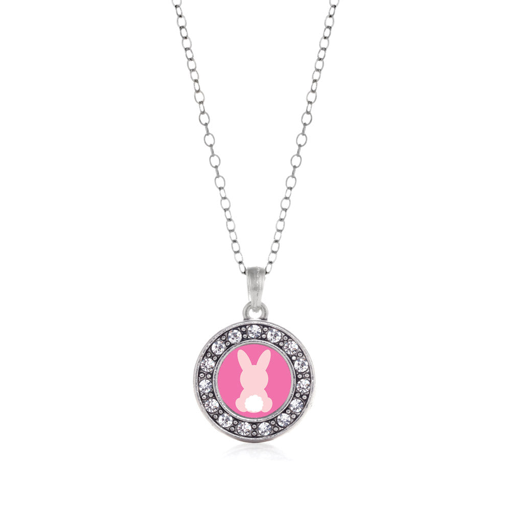 Silver Bunny Tail Circle Charm Classic Necklace