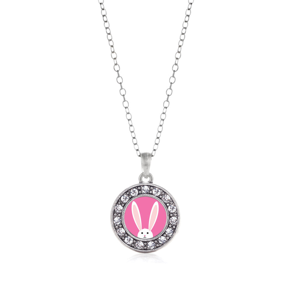 Silver Bunny Circle Charm Classic Necklace