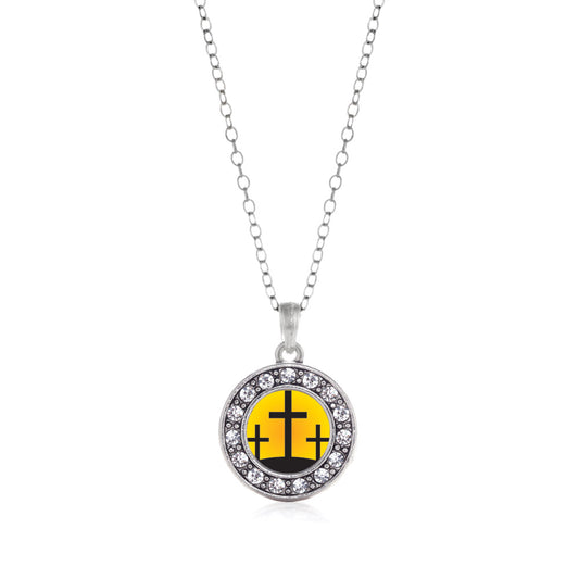 Silver Three Crosses Circle Charm Classic Necklace