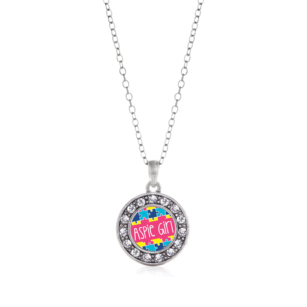 Silver Aspie Girl Circle Charm Classic Necklace