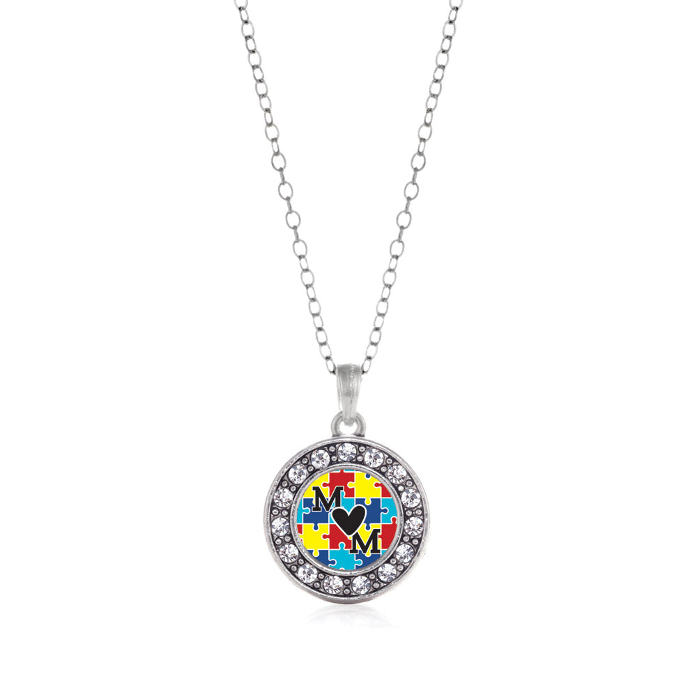 Silver Autism Mom Circle Charm Classic Necklace