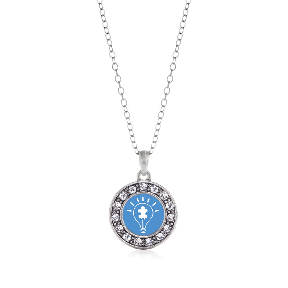 Silver Light Bulb Autism Awareness Circle Charm Classic Necklace