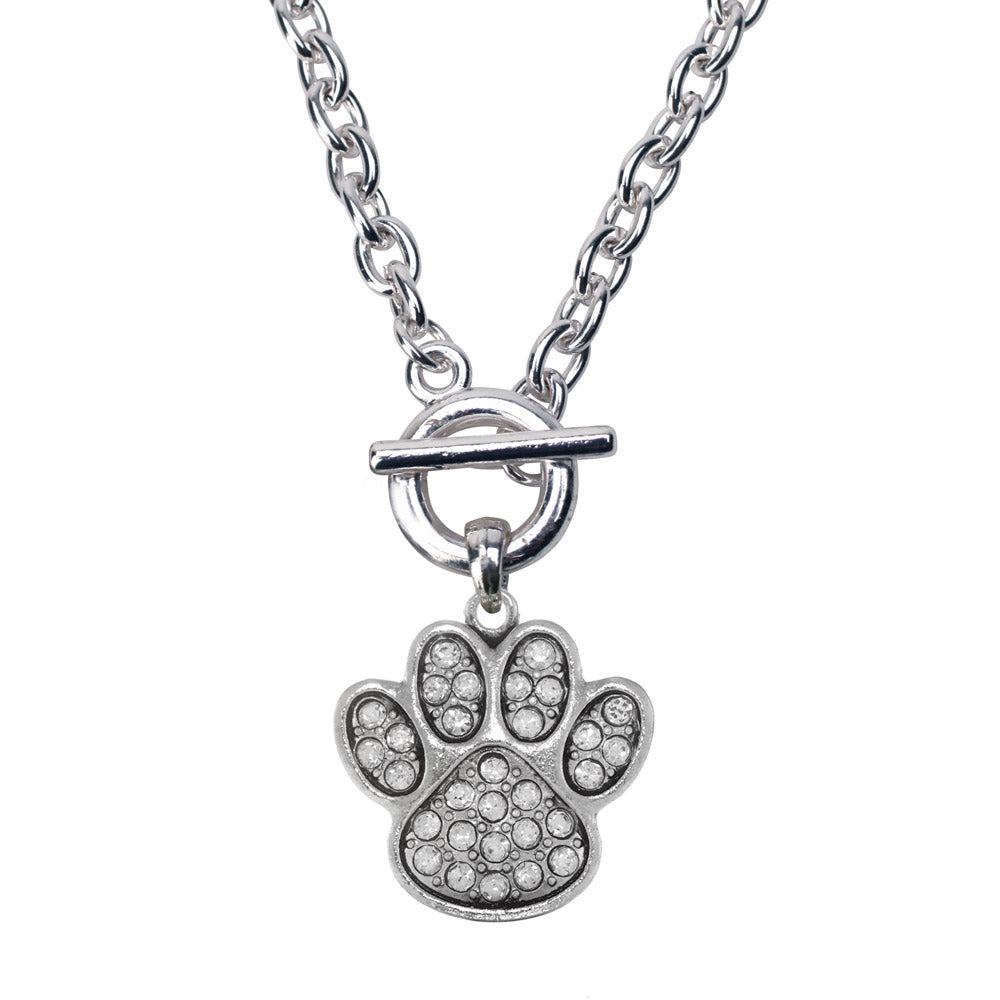 Silver Paw Print Charm Toggle Necklace