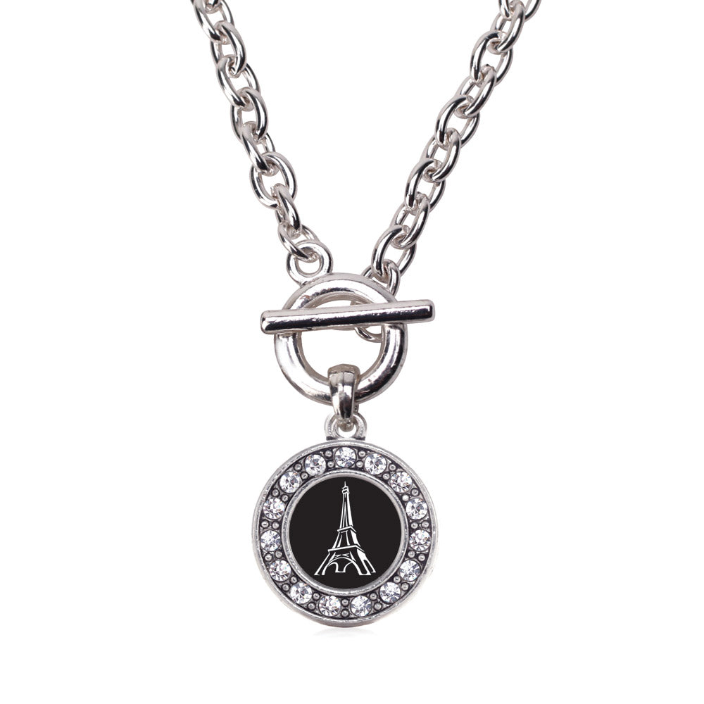 Silver Eiffel Tower Circle Charm Toggle Necklace