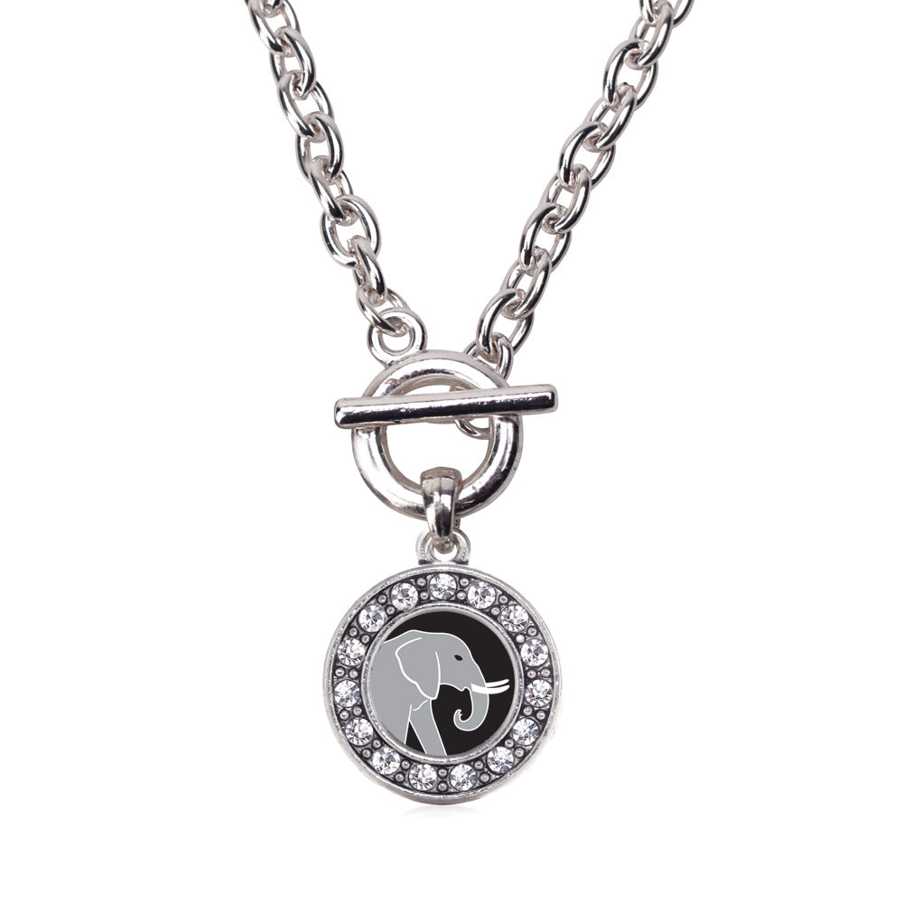 Silver Elephant Circle Charm Toggle Necklace