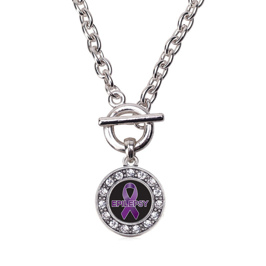 Silver Epilepsy Awareness Circle Charm Toggle Necklace