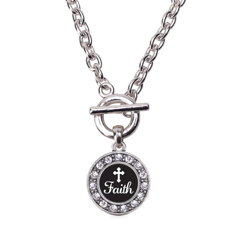 Silver Faith Circle Charm Toggle Necklace