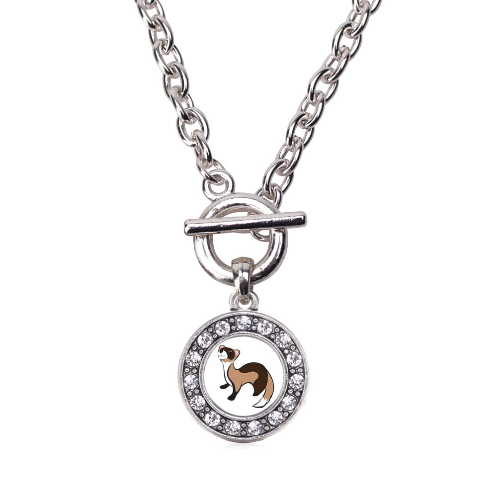 Silver Ferret Circle Charm Toggle Necklace