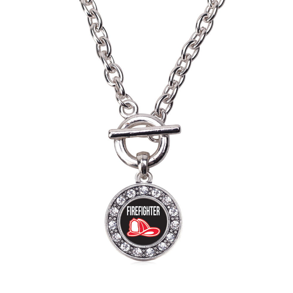 Silver Firefighter Circle Charm Toggle Necklace