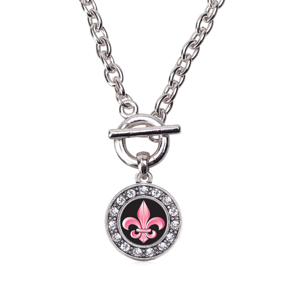 Silver Fleur De Lis Circle Charm Toggle Necklace