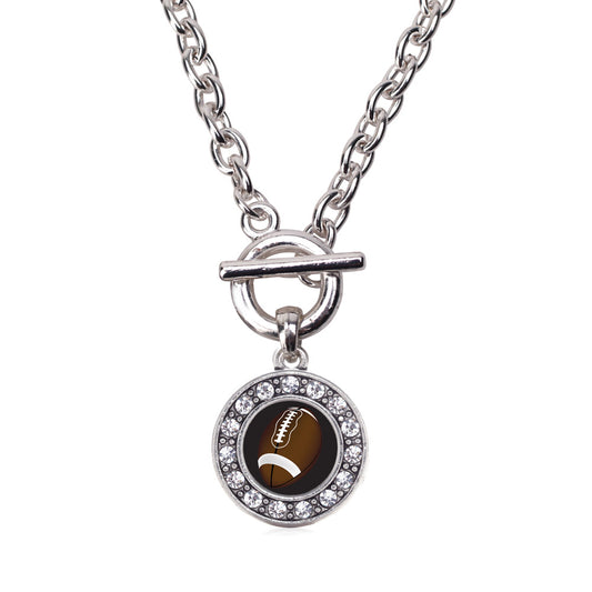 Silver Football Lovers Circle Charm Toggle Necklace