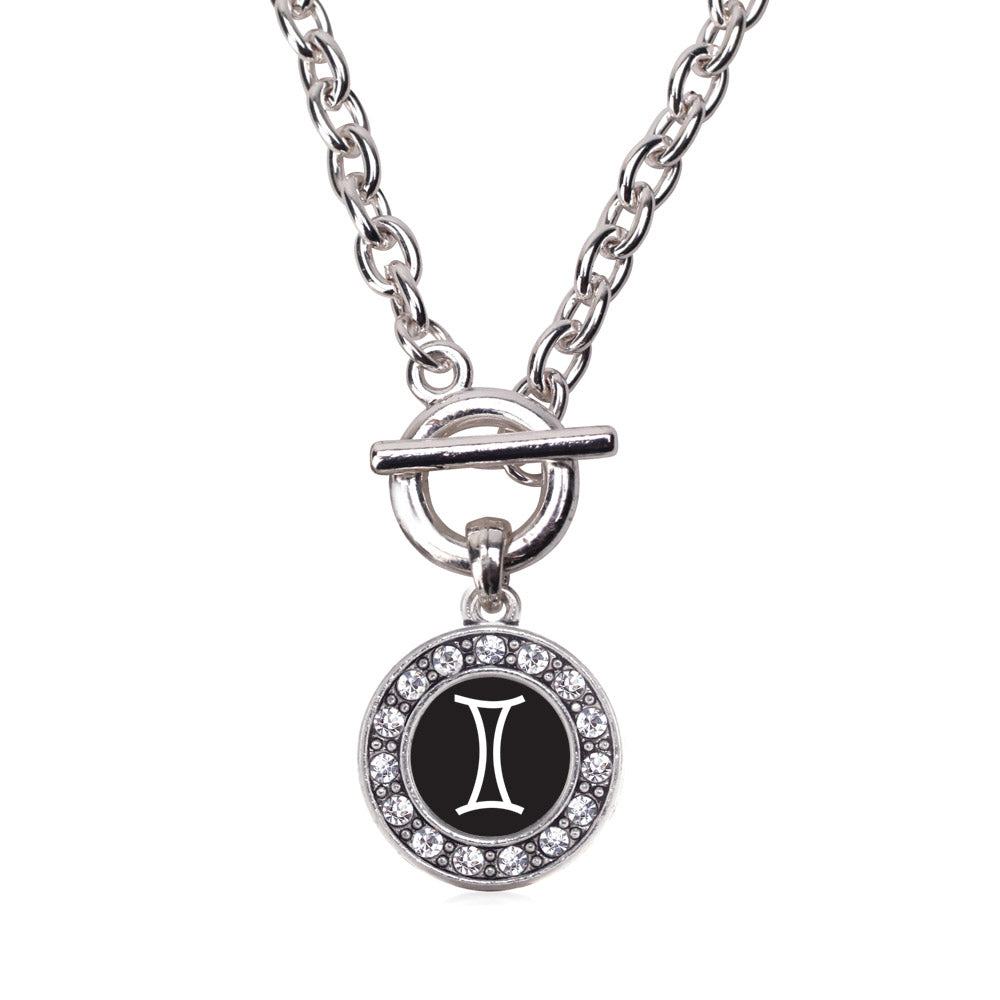 Silver Gemini Zodiac Circle Charm Toggle Necklace