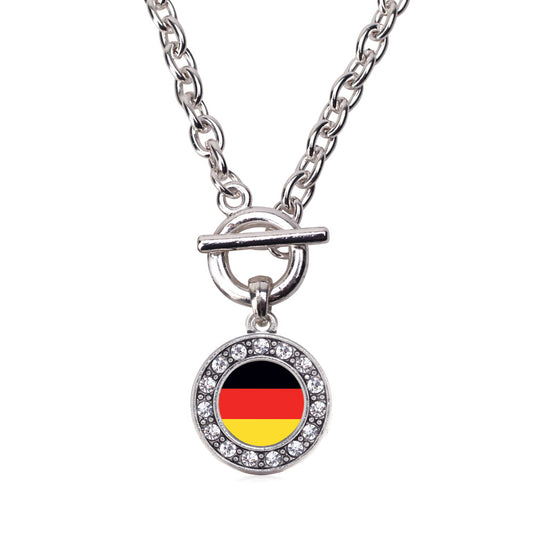 Silver German Flag Circle Charm Toggle Necklace