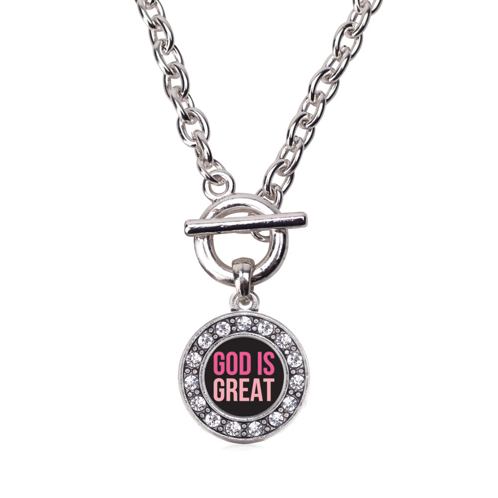 Silver God Is Great Circle Charm Toggle Necklace