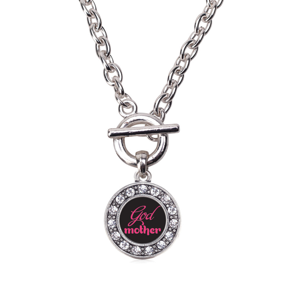 Silver Godmother Circle Charm Toggle Necklace