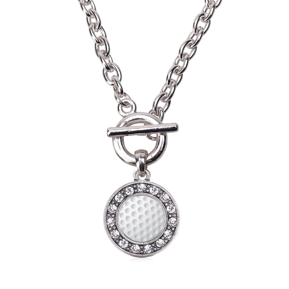 Silver Golf Lovers Circle Charm Toggle Necklace