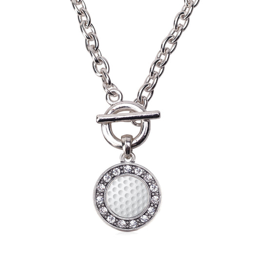 Silver Golf Lovers Circle Charm Toggle Necklace