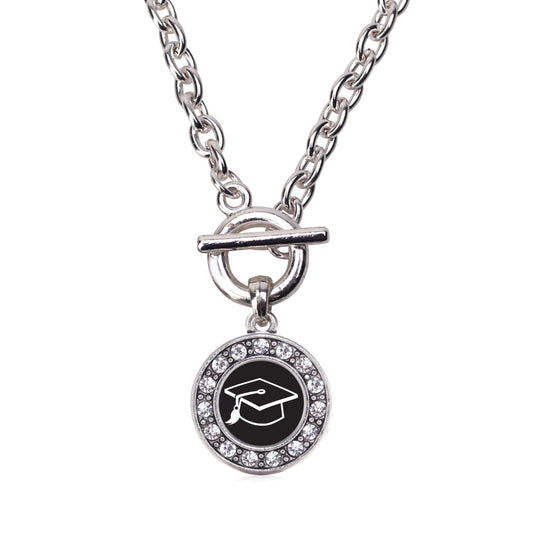 Silver Graduation Circle Charm Toggle Necklace