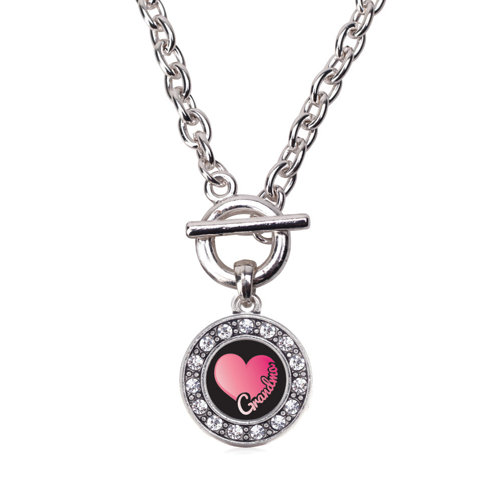 Silver Grandma Circle Charm Toggle Necklace