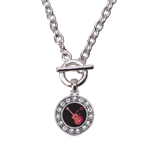 Silver Guitar Lovers Circle Charm Toggle Necklace