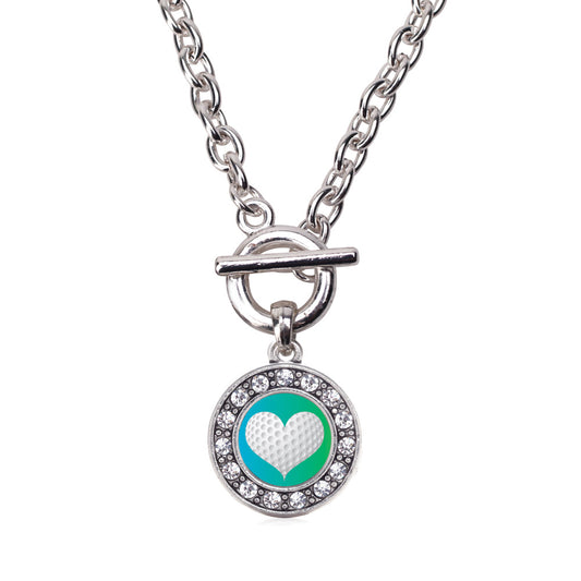 Silver Heart Of A Golfer Circle Charm Toggle Necklace