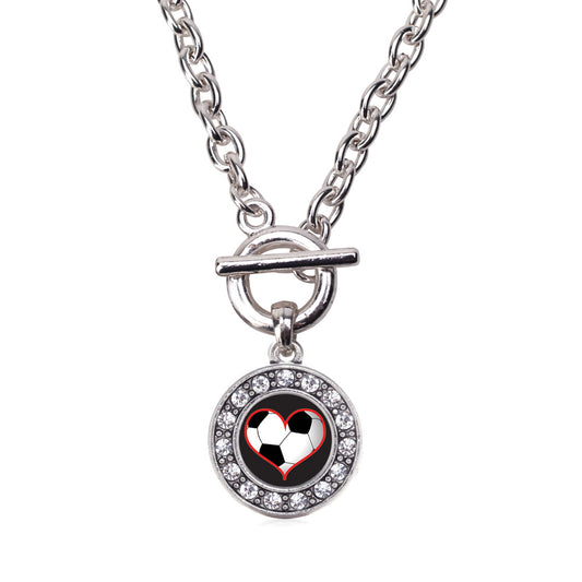 Silver Heart Of A Soccer Player Circle Charm Toggle Necklace