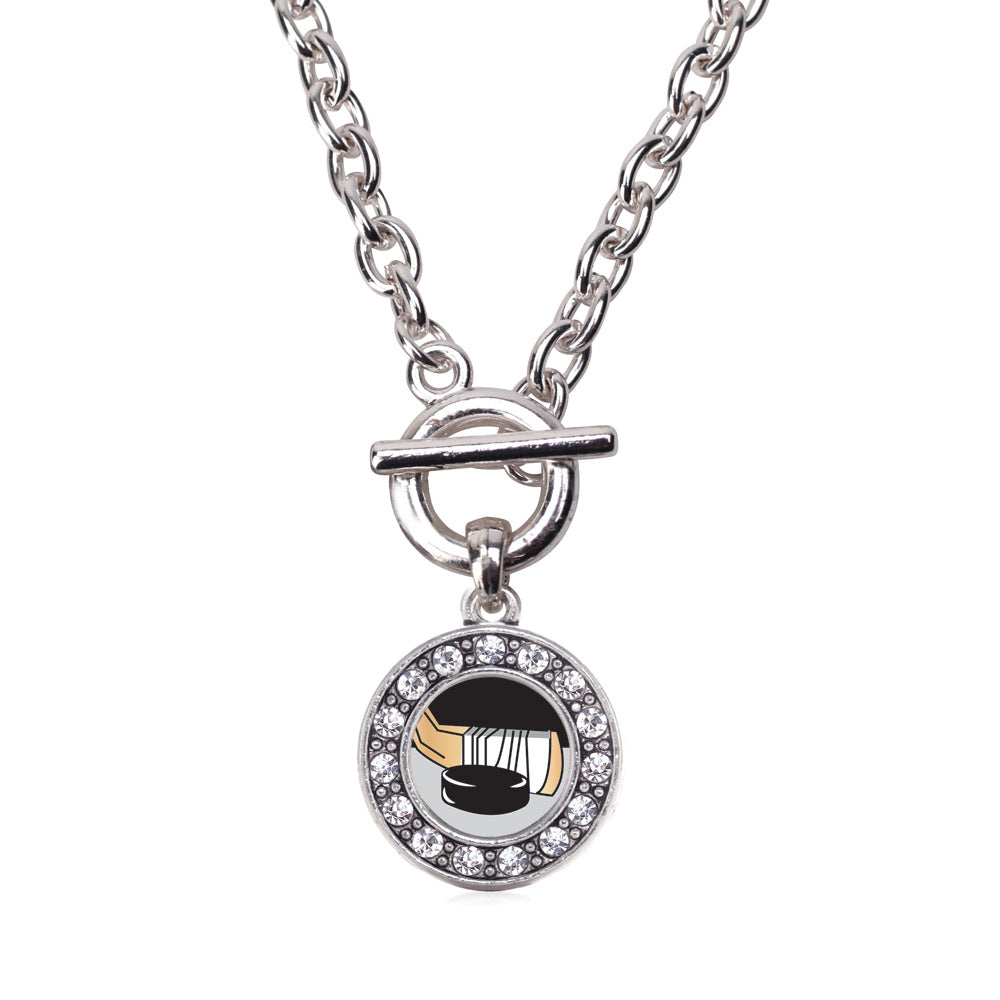 Silver Hockey Circle Charm Toggle Necklace