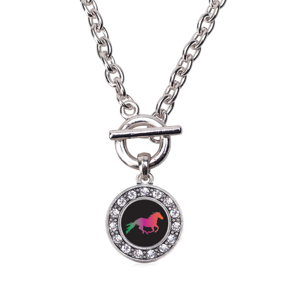 Silver Horse Lovers Circle Charm Toggle Necklace