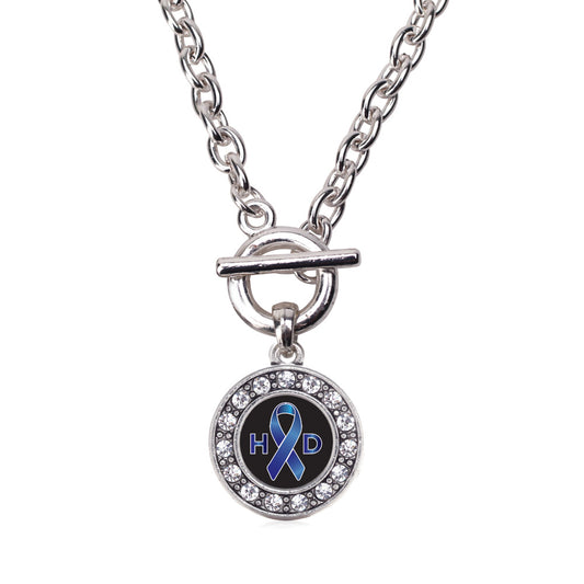 Silver Huntington's Disease Support Circle Charm Toggle Necklace