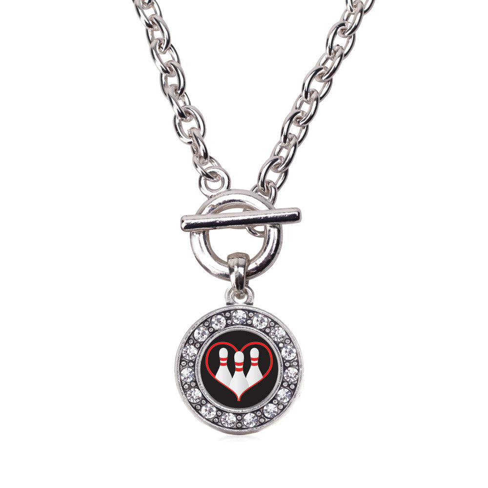 Silver I Heart Bowling Circle Charm Toggle Necklace