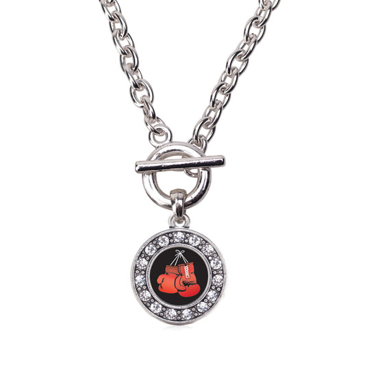 Silver I Love Boxing Circle Charm Toggle Necklace