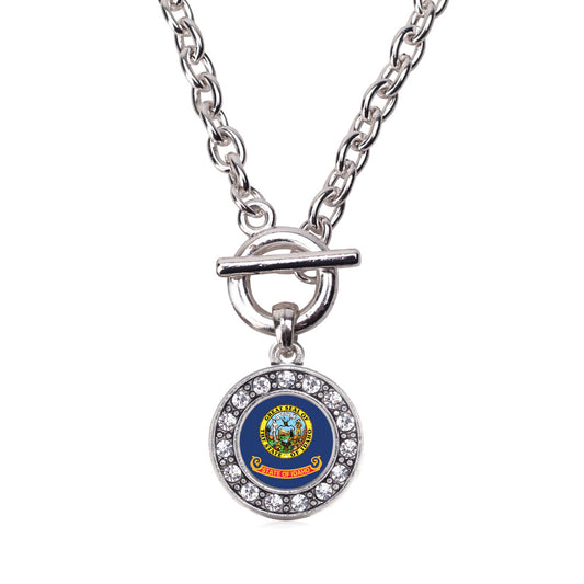 Silver Idaho Flag Circle Charm Toggle Necklace