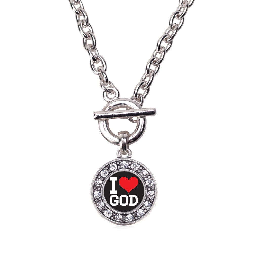 Silver I Love God Circle Charm Toggle Necklace