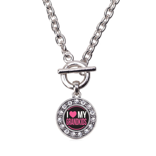 Silver I Love My Grandkids Circle Charm Toggle Necklace