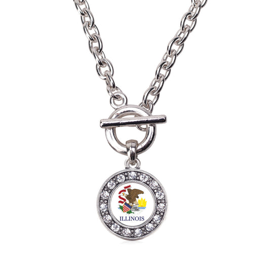 Silver Illinois Flag Circle Charm Toggle Necklace